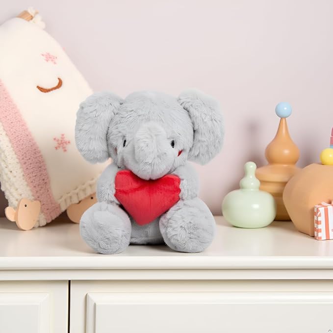 Small Elephant Stuffed Animal Holding Red Heart
