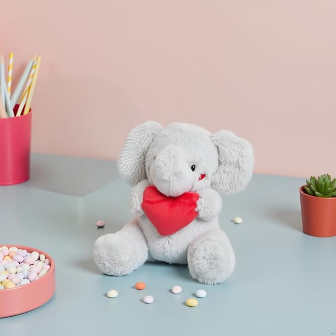 Small Elephant Stuffed Animal Holding Red Heart