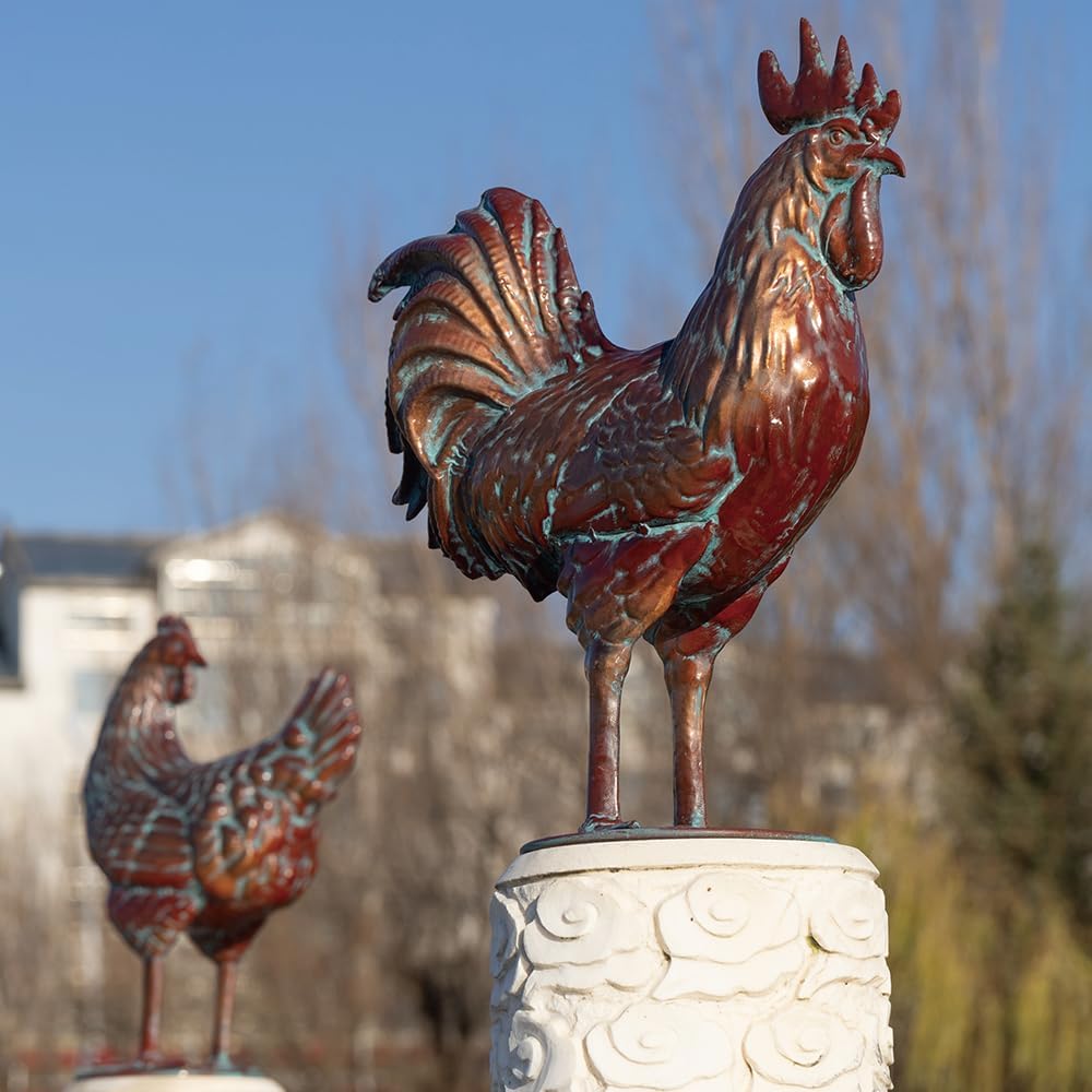Metal Chicken Decor for Outdoor, Life-Like Rooster and Hen Garden Statues