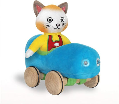 Huckle Cat Soft Toy with Busytown Blue Car.