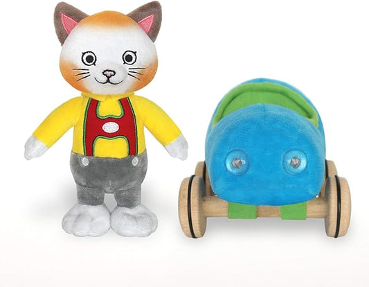 Huckle Cat Soft Toy with Busytown Blue Car.