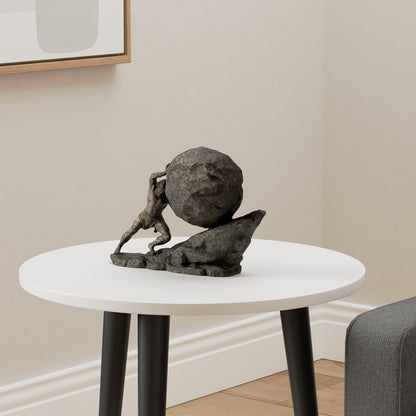 Sisyphus and The Eternal Boulder Cold Cast Resin Bronze Finish Statue Home Decor