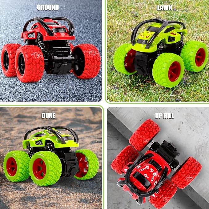 Monster trucks toys plastic with collision protection.