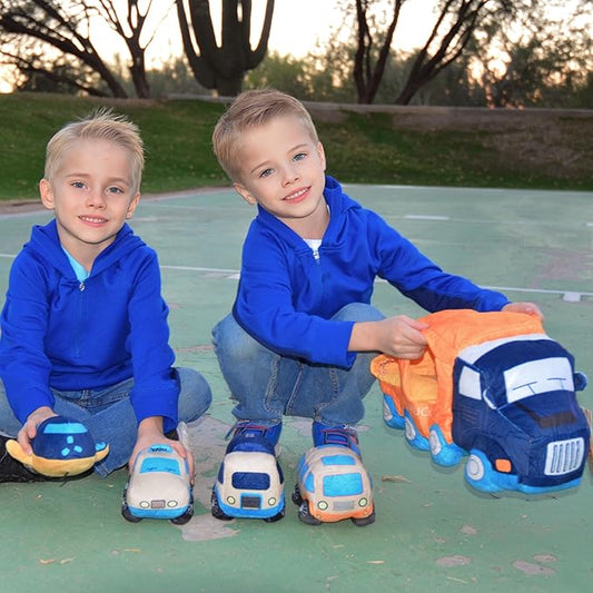 Big Car Stuffed Plush Toy, Soft Truck Toy Set with 4 Stuffed Baby