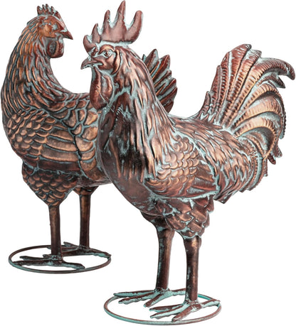 Metal Chicken Decor for Outdoor, Life-Like Rooster and Hen Garden Statues