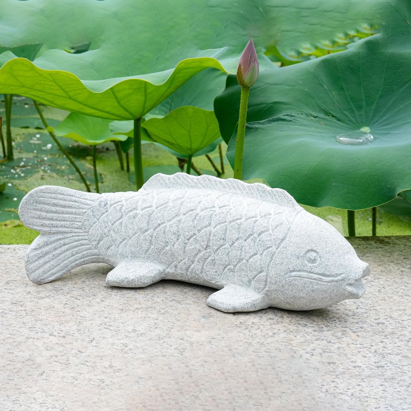 Hand Carved Fish Garden Statue, Animal Statue Outdoor Decor for Landscape