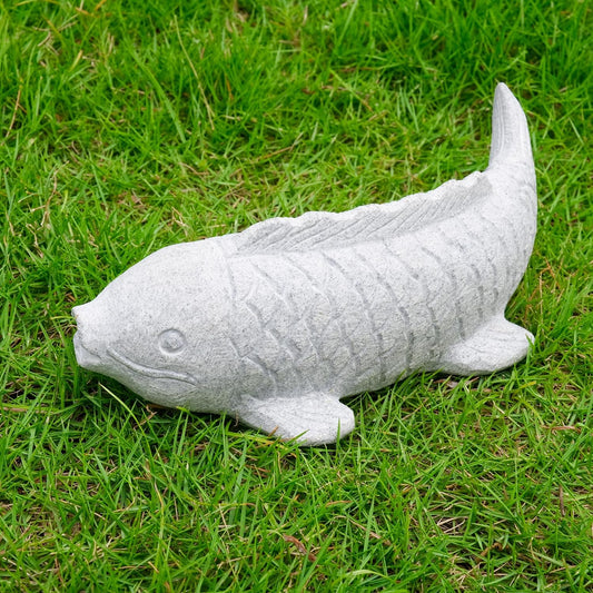 Hand Carved Fish Garden Statue, Animal Statue Outdoor Decor for Landscape