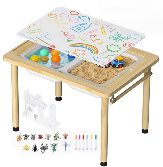 Prime Picks Wooden Sensory Table, Indoor Activity Desk