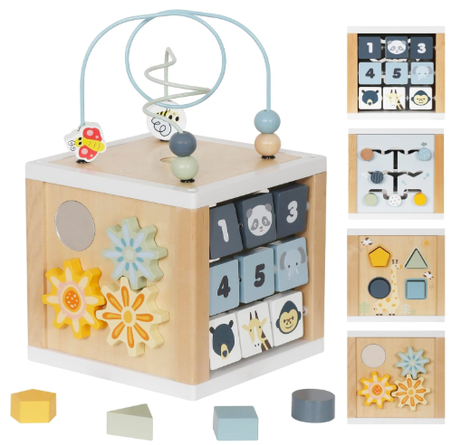 Prime Picks Wooden Activity Cube, 6-in-1 Montessori Toys