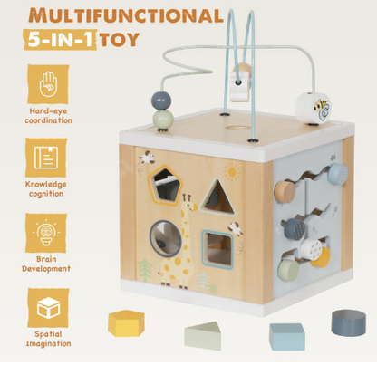 Prime Picks Wooden Activity Cube, 6-in-1 Montessori Toys
