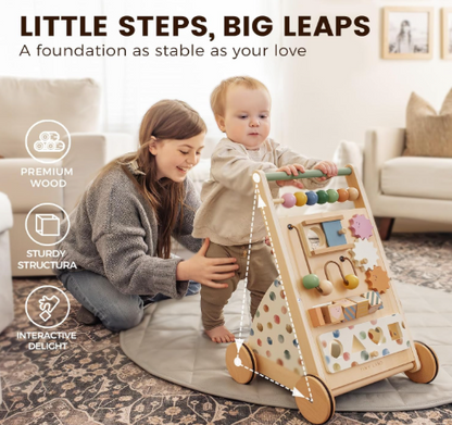 Prime Picks Wooden Baby Walker with Adjustable Speed