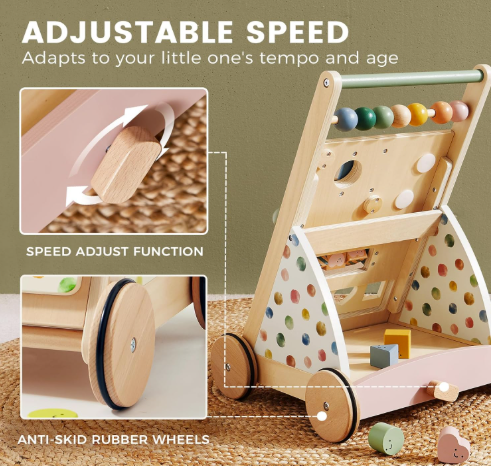 Prime Picks Wooden Baby Walker with Adjustable Speed